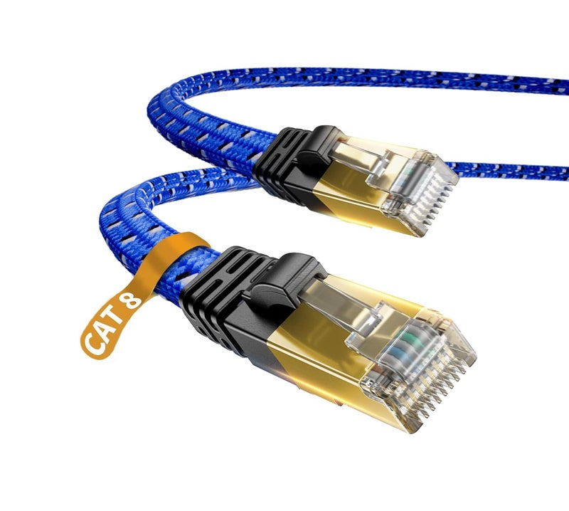 DanYee Nylon Braided CAT8 Ethernet Cable - High Speed Professional Gold Plated Plug STP Wires - 3ft to 100ft (Blue 100ft) - Image 1